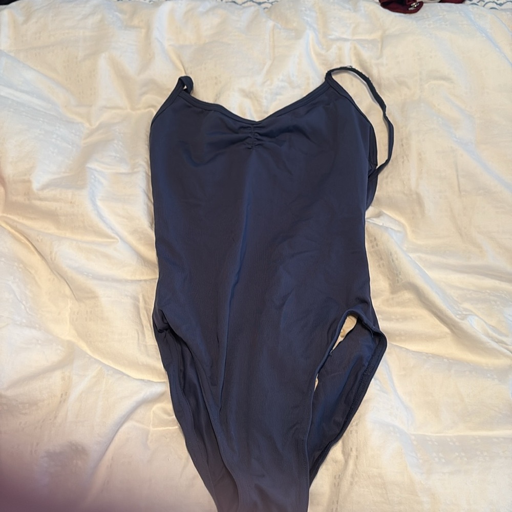 Thin strap navy blue ballet dance leotard floral